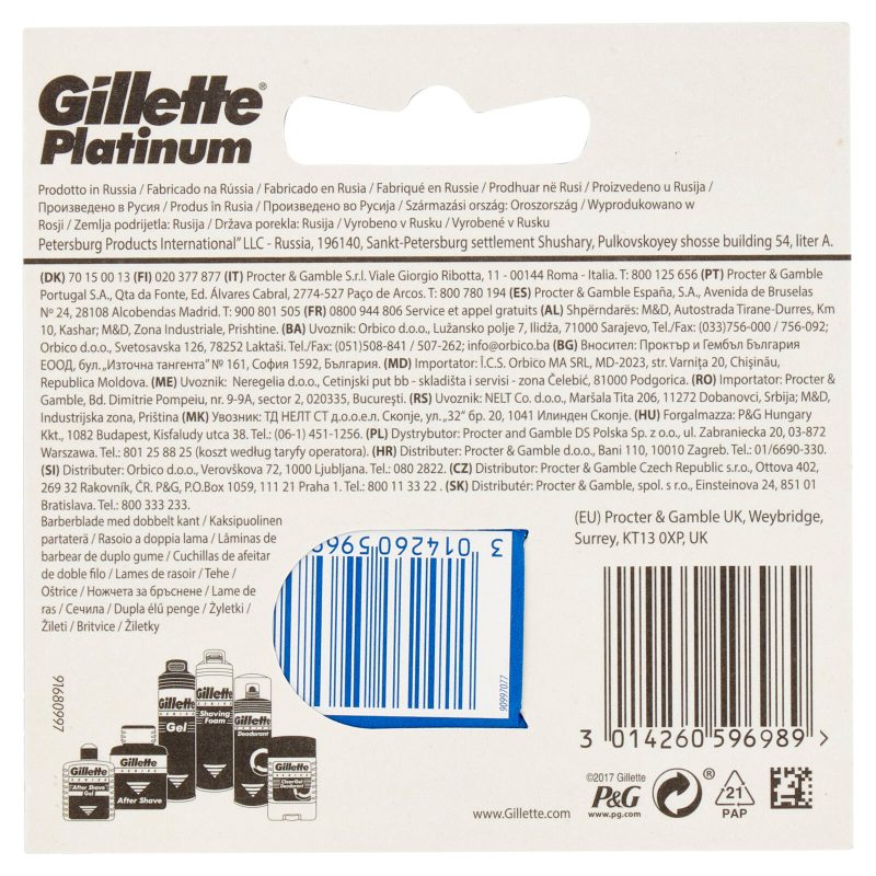 Gillette Lamette di Ricambio per Rasoio da Uomo Platinum, 5 Ricariche