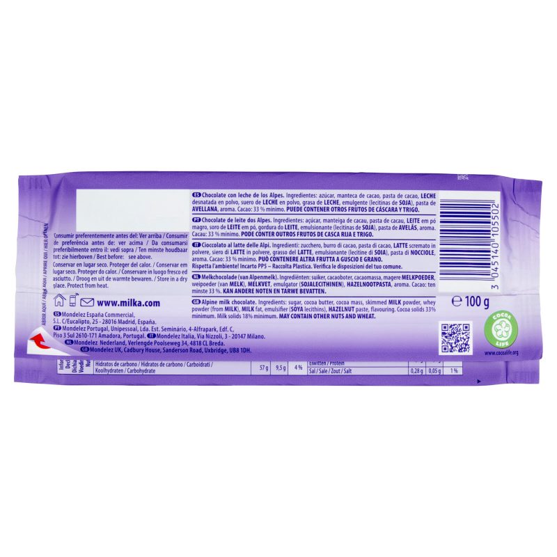 Milka tavoletta di cioccolato al latte 100% Alpino - 100g