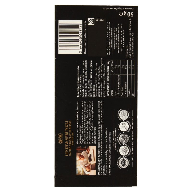 Lindt Excellence Tavoletta Cioccolato Fondente 99% 50 g