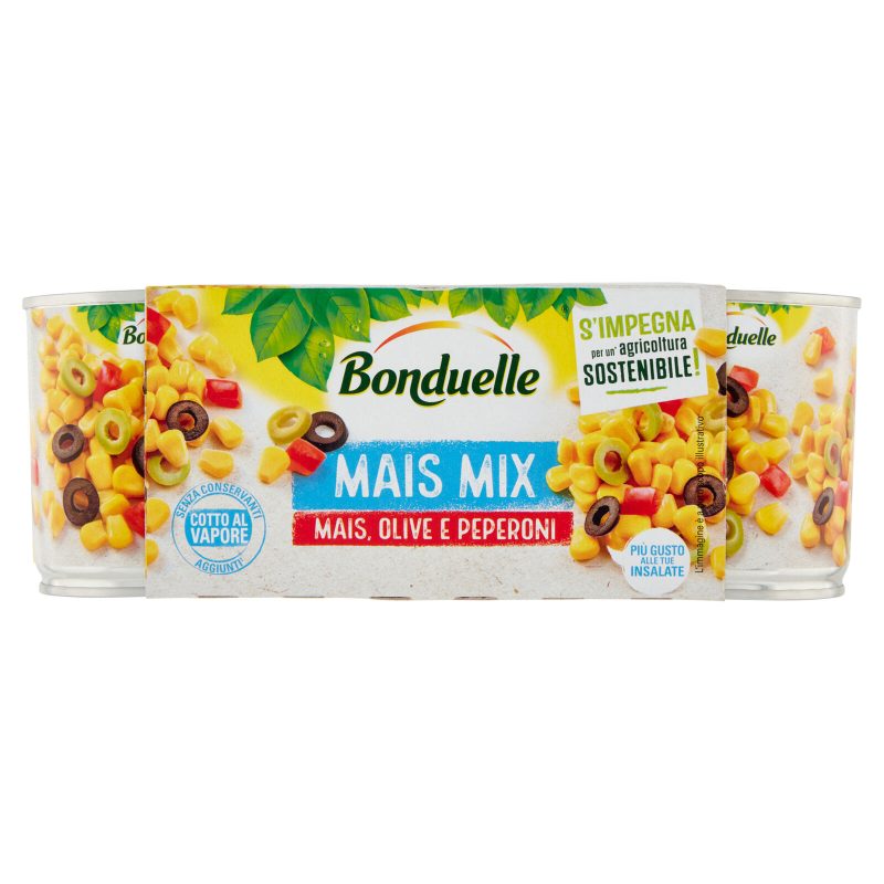 Bonduelle Mais Mix Mais, Olive e Peperoni 3 x 170 g