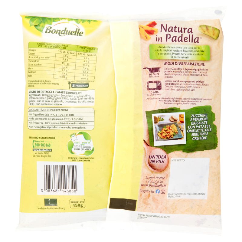 Bonduelle Natura in Padella Zucchine e peperoni grigliati con patate Surgelato 450 g