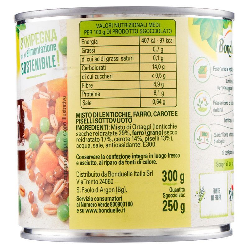 Bonduelle Lenticchie, Farro, Carote e Piselli 300 g