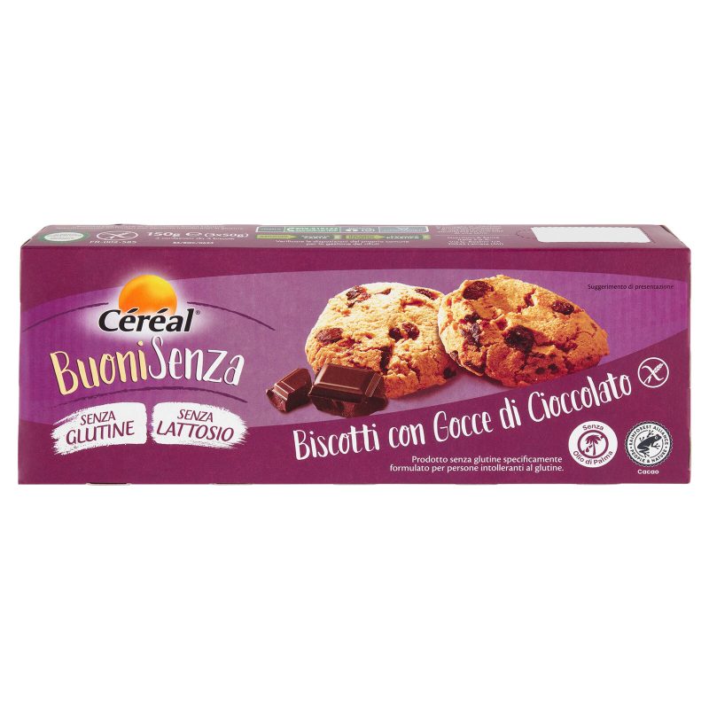 Céréal Buoni Senza Biscotti con Gocce di Cioccolato, Senza Glutine, Senza Lattosio - 3 x 50 g