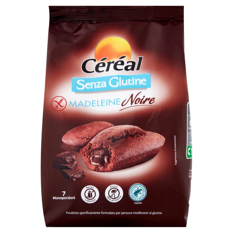 Céréal Senza Glutine Madeleine Noire, Merendine Senza lattosio, Senza olio di Palma, monodose - 200g