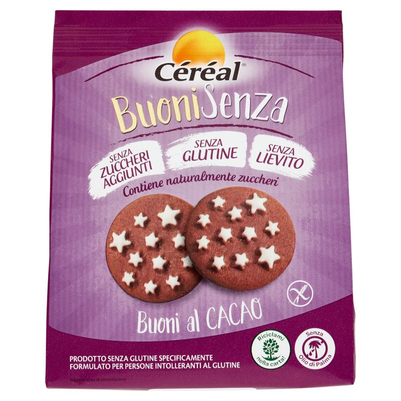 Céréal BuoniSenza Buoni al Cacao, biscotti senza glutine, lievito e zuccheri aggiunti - 200 g