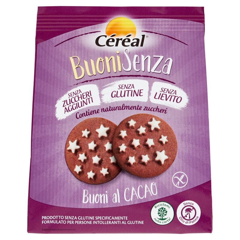 Céréal BuoniSenza Buoni al Cacao, biscotti senza glutine, lievito e zuccheri aggiunti - 200 g