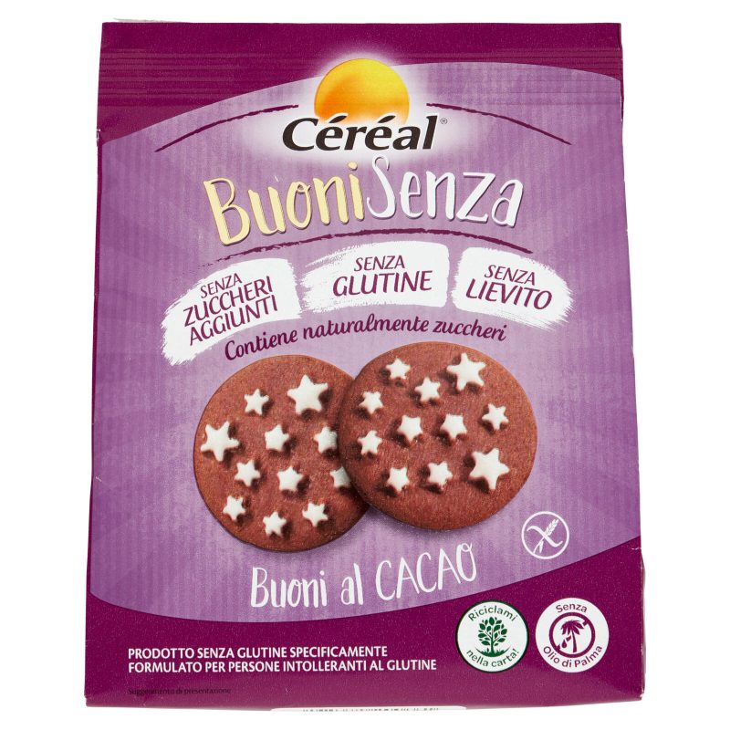 Céréal BuoniSenza Buoni al Cacao, biscotti senza glutine, lievito e zuccheri aggiunti - 200 g