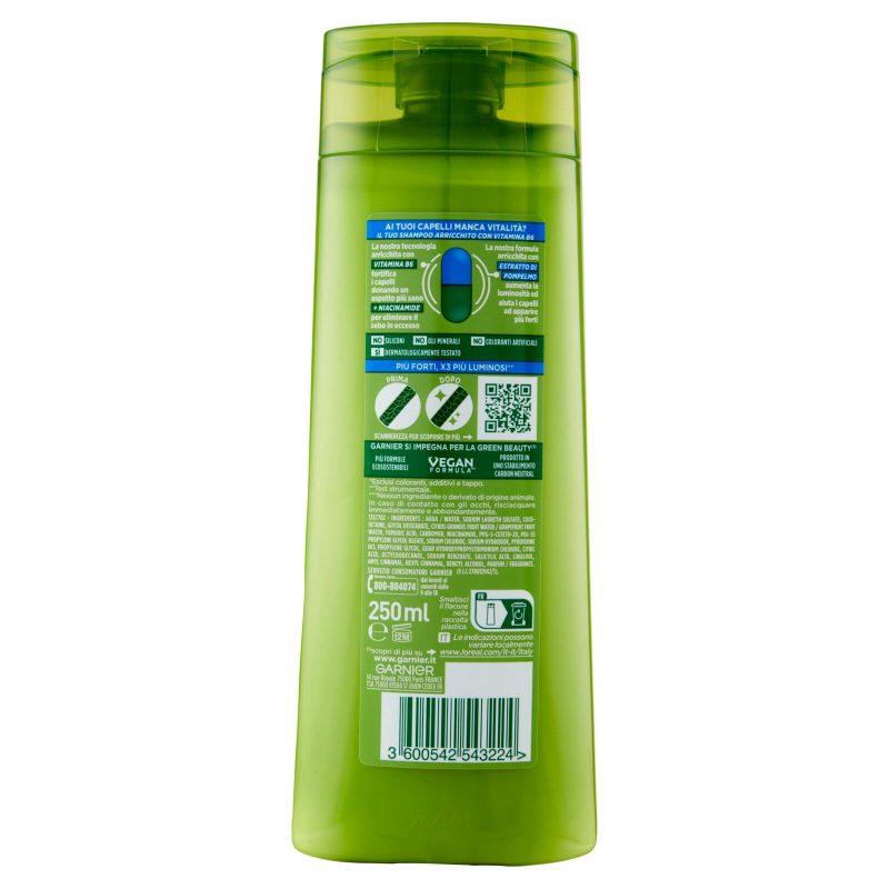 Garnier Fructis Shampoo Forti & Brillanti, shampoo fortificante per capelli normali 250 ml