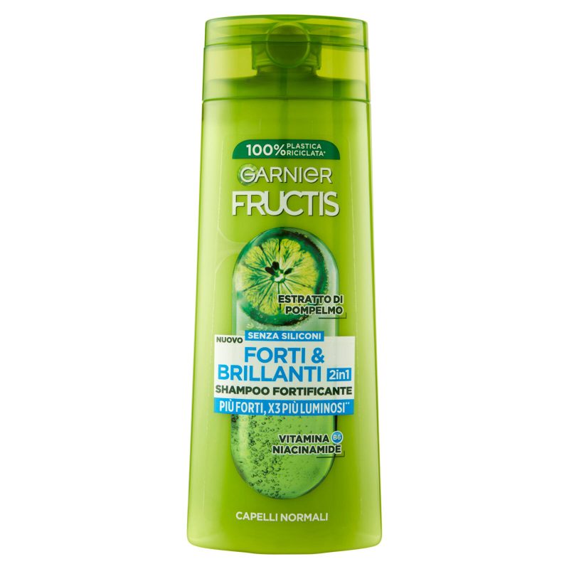 Garnier Fructis Shampoo Forti & Brillanti 2in1, shampoo fortificante per capelli normali 250 ml