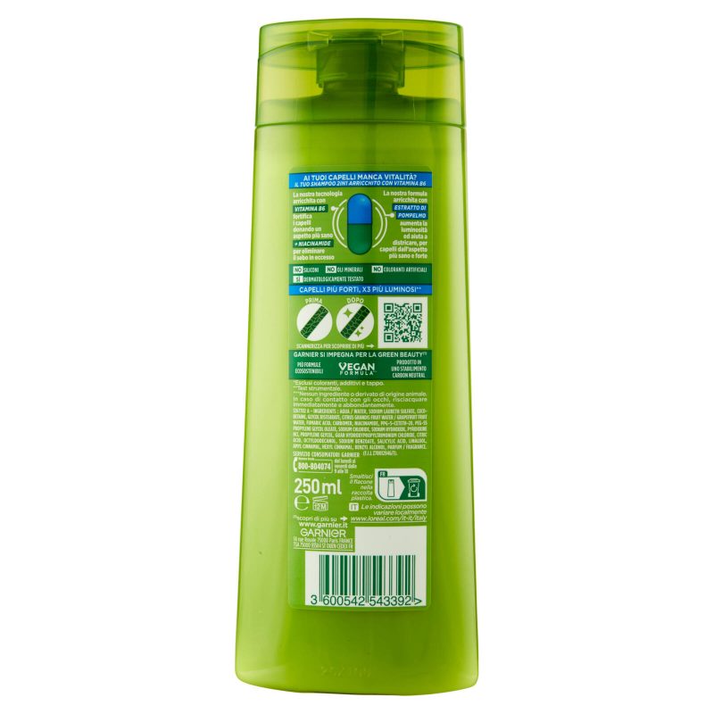 Garnier Fructis Shampoo Forti & Brillanti 2in1, shampoo fortificante per capelli normali 250 ml