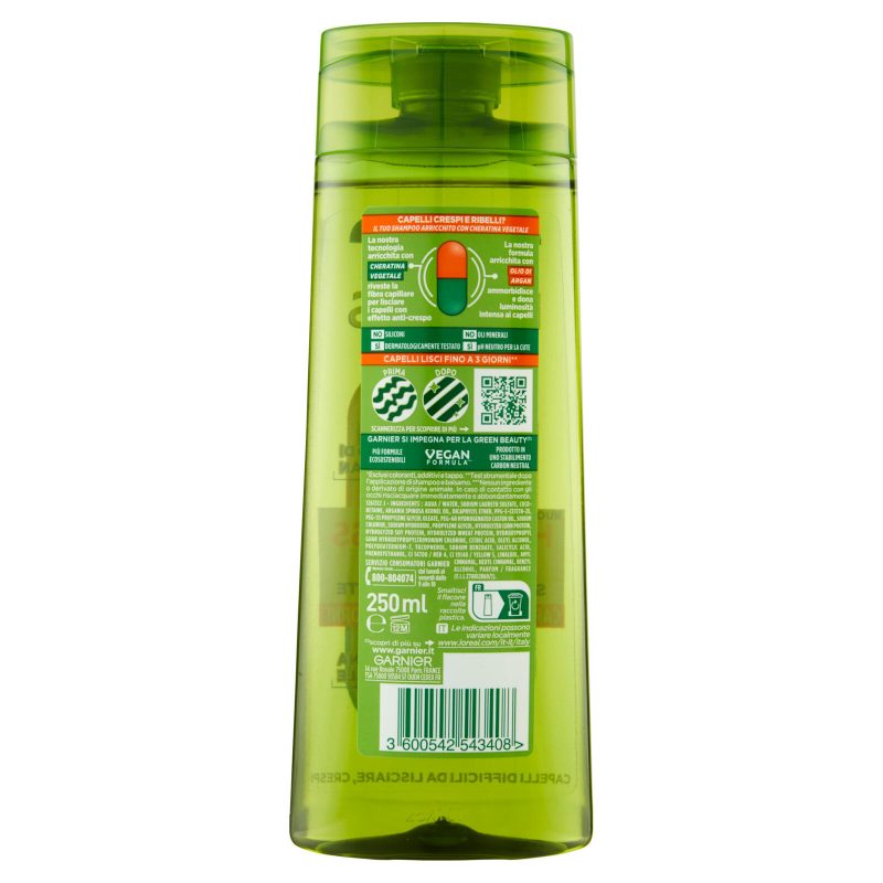 Garnier Fructis Shampoo Hydra Liss & Shine, shampoo lisciante 250 ml