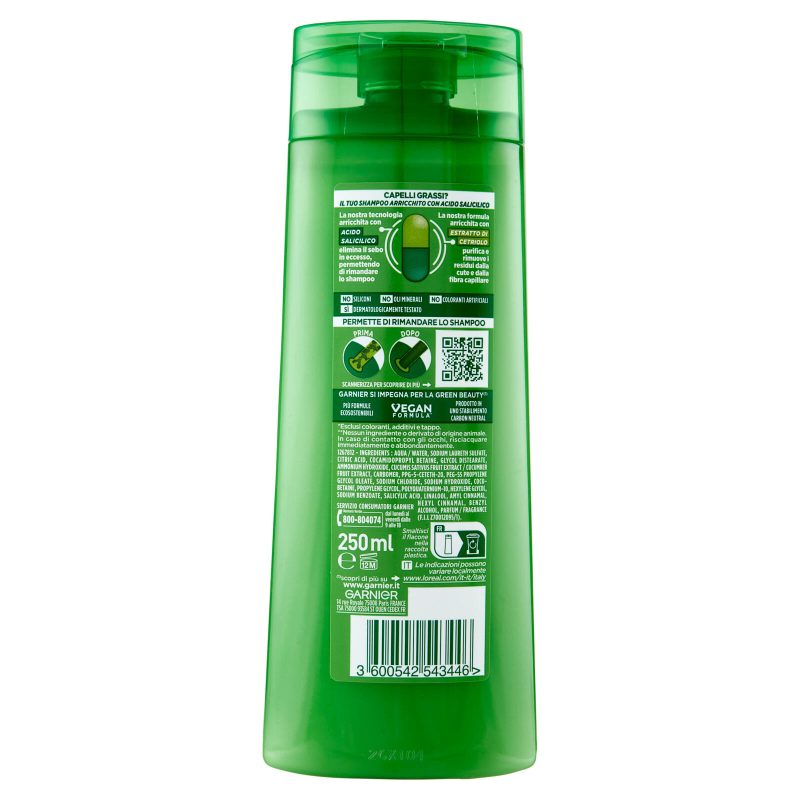 Garnier Fructis Shampoo Cucumber Fresh, shampoo purificante per capelli grassi 250 ml