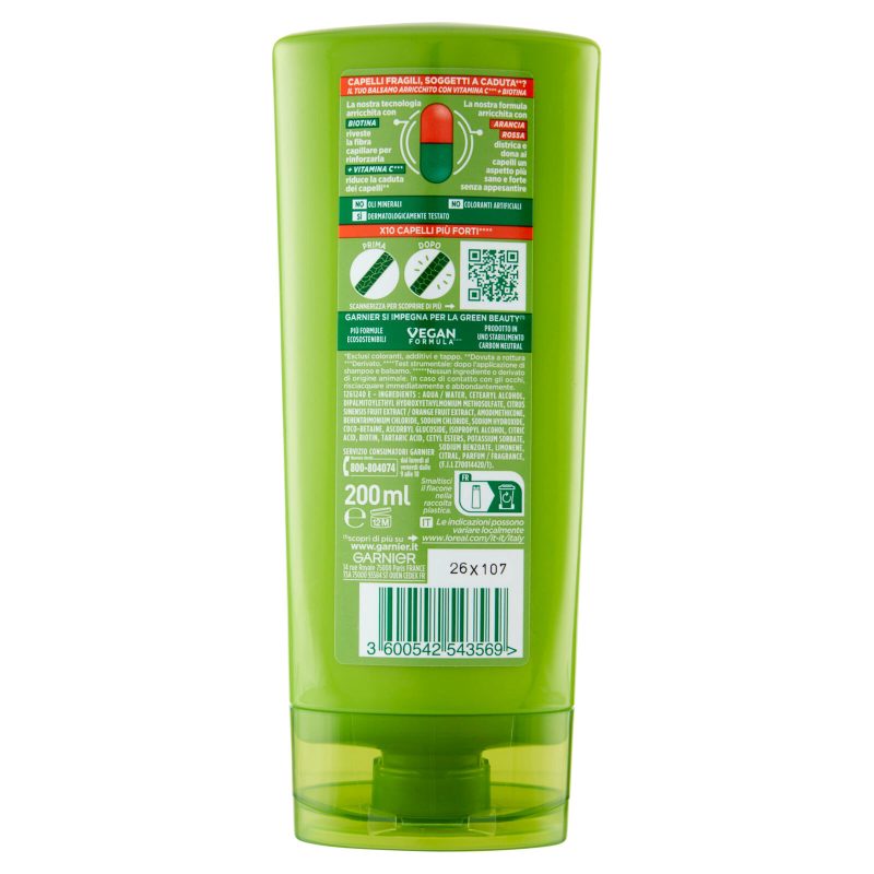 Garnier Fructis Balsamo Vitamine & Forza, balsamo fortificante, ideale per capelli fragili 200 ml