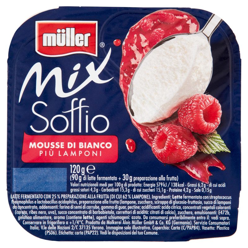 müller Mix Soffio Mousse di Bianco Più Lamponi 120 g