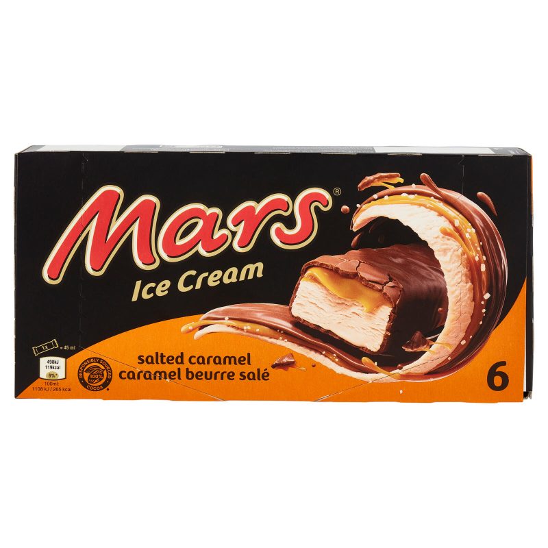 Mars Barretta Gelato al cioccolato e caramello salato, Multipack da 6 x 37.3 g