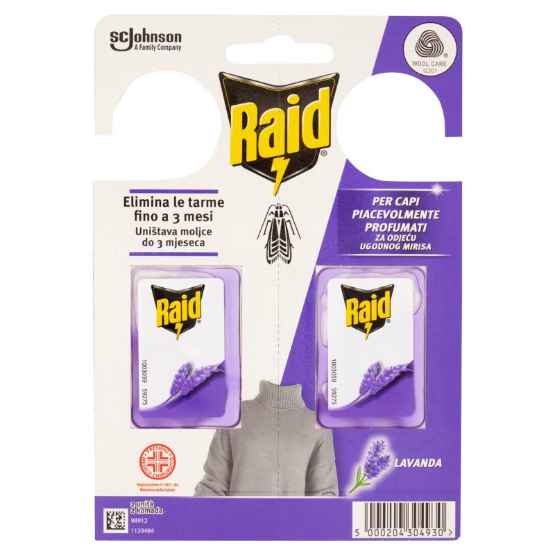 Raid Anti Tarme Gel Vestiti, per Capi Piacevolmente Profumati, Fragranza alla Lavanda, 2 x 3g