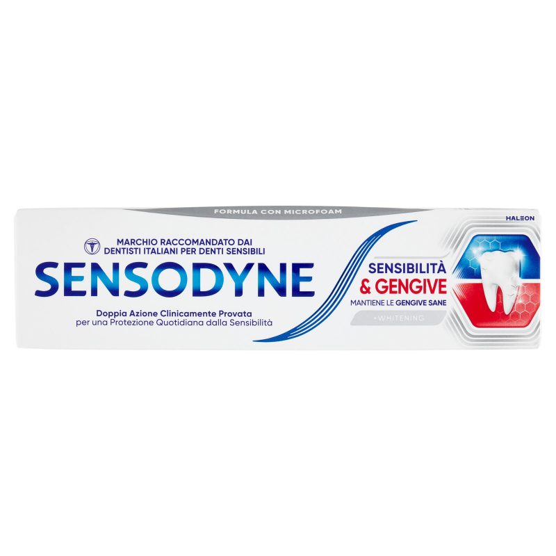 Sensodyne Sensibilità & Gengive Whitening, Dentifricio per Denti sensibili e Fastidi Gengivali 75 ml