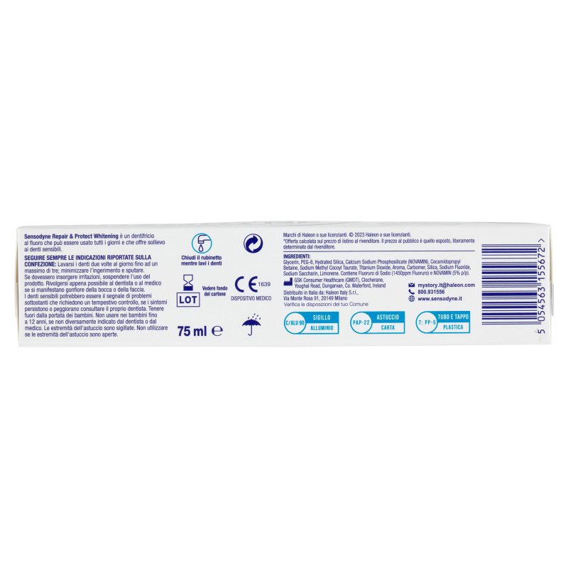 Sensodyne Repair & Protect Whitening, Effetto sbiancante, Dentifricio Denti Sensibili 75 ml