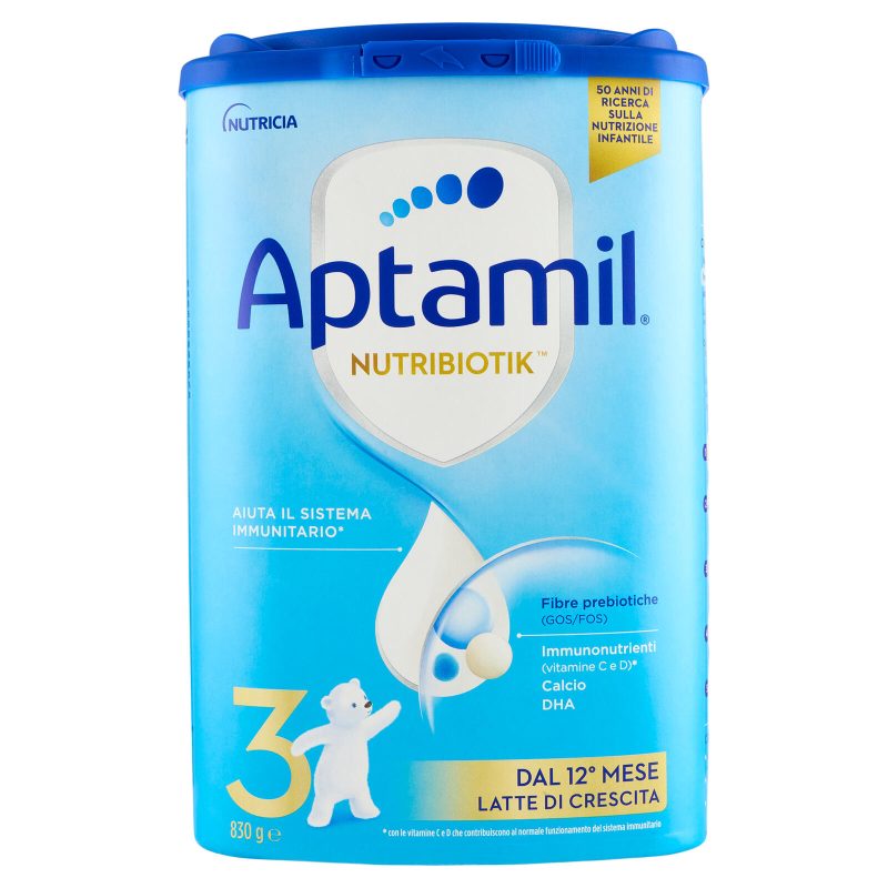 APTAMIL 3, Latte Crescita in Polvere dai 12 mesi, Supporta il Sistema Immunitario con Vit C&D, 830g