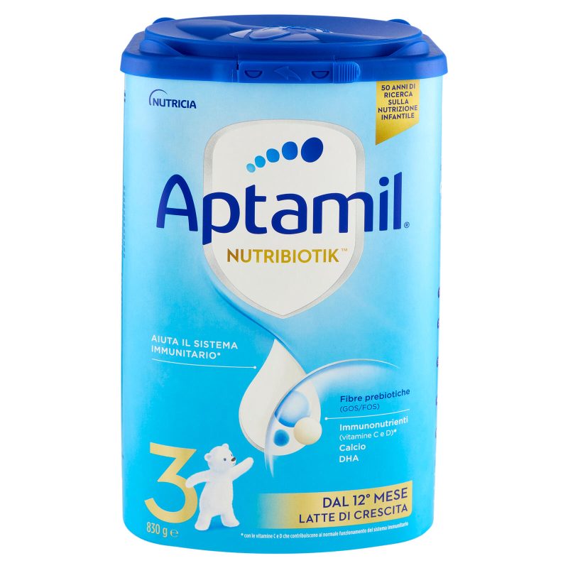 APTAMIL 3, Latte Crescita in Polvere dai 12 mesi, Supporta il Sistema Immunitario con Vit C&D, 830g