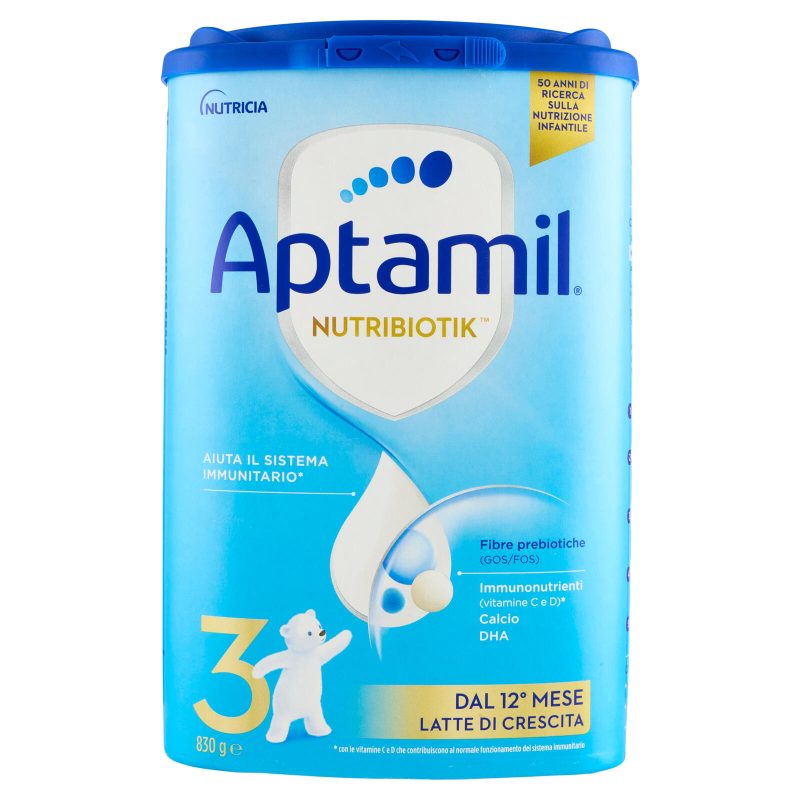 APTAMIL 3, Latte Crescita in Polvere dai 12 mesi, Supporta il Sistema Immunitario con Vit C&D, 830g