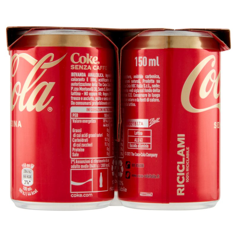 COCA-COLA Senza Caffeina Lattina 6 x 150 ml