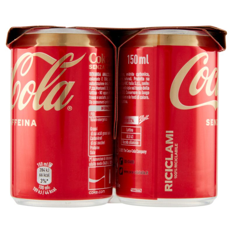 COCA-COLA Senza Caffeina Lattina 6 x 150 ml