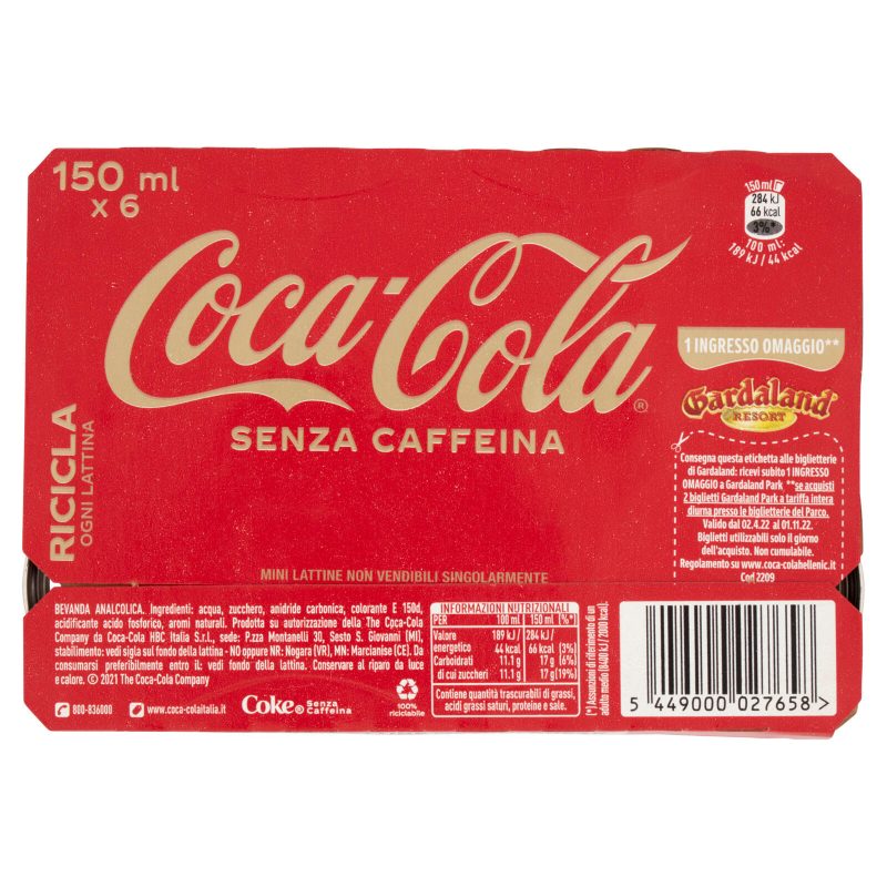 COCA-COLA Senza Caffeina Lattina 6 x 150 ml