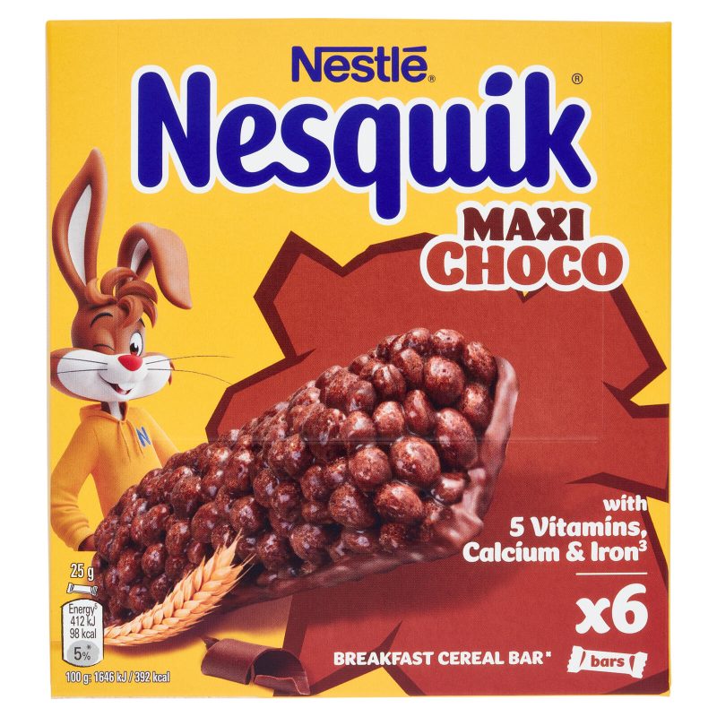 NESQUIK Maxi Choco Barrette Cereali Integrali con Cioccolato al Latte 6 pezzi da 25 g