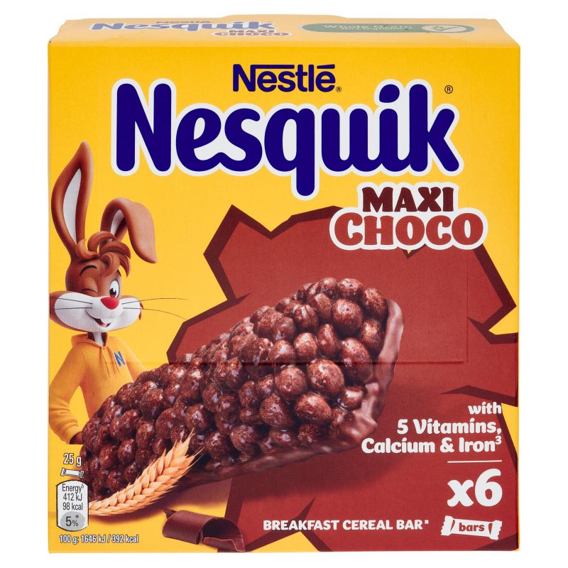 NESQUIK Maxi Choco Barrette Cereali Integrali con Cioccolato al Latte 6 pezzi da 25 g