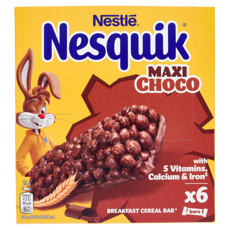 NESQUIK Maxi Choco Barrette Cereali Integrali con Cioccolato al Latte 6 pezzi da 25 g