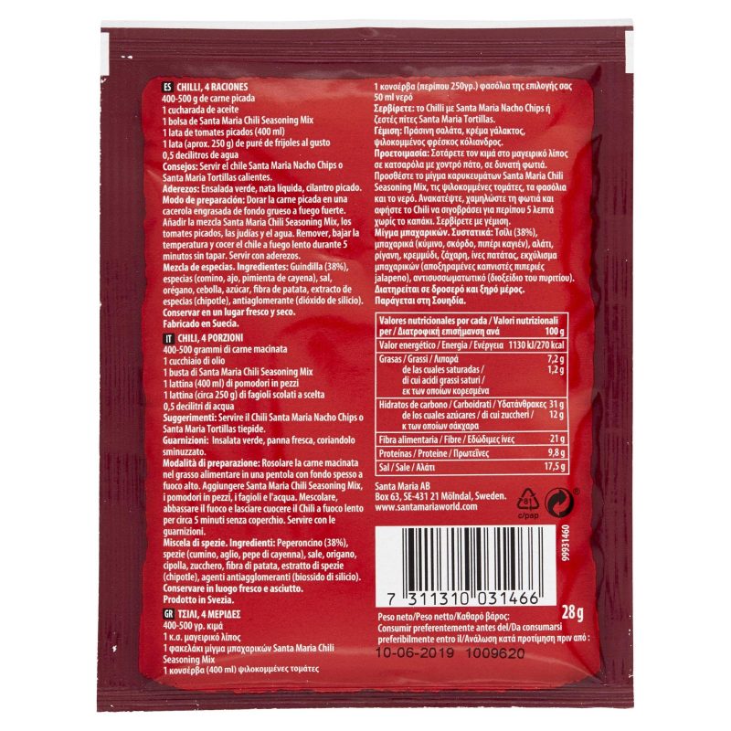 Santa Maria Seasoning mix for Chili Medium 28 g