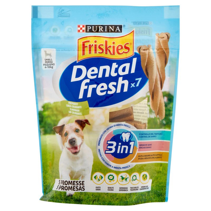 PURINA FRISKIES Dental fresh Snack igiene orale e dentale taglia S busta 7 bastoncini 110 g