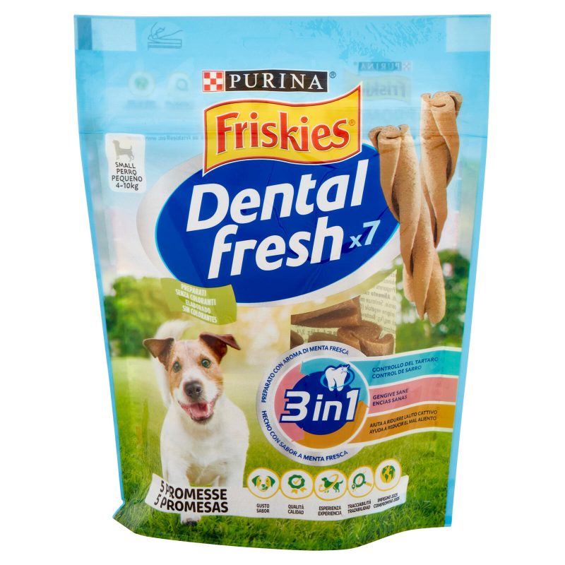 PURINA FRISKIES Dental fresh Snack igiene orale e dentale taglia S busta 7 bastoncini 110 g