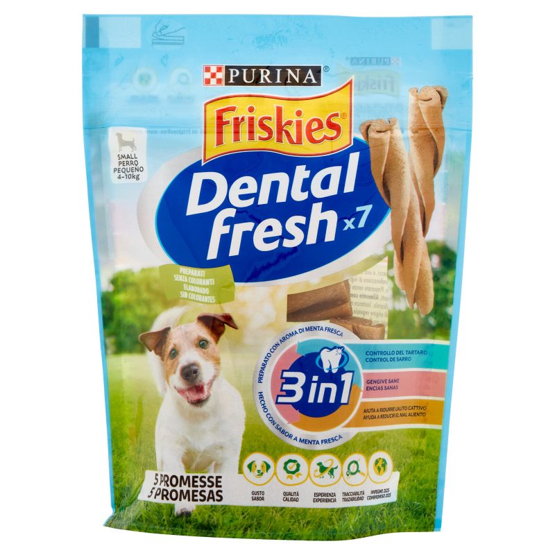 PURINA FRISKIES Dental fresh Snack igiene orale e dentale taglia S busta 7 bastoncini 110 g