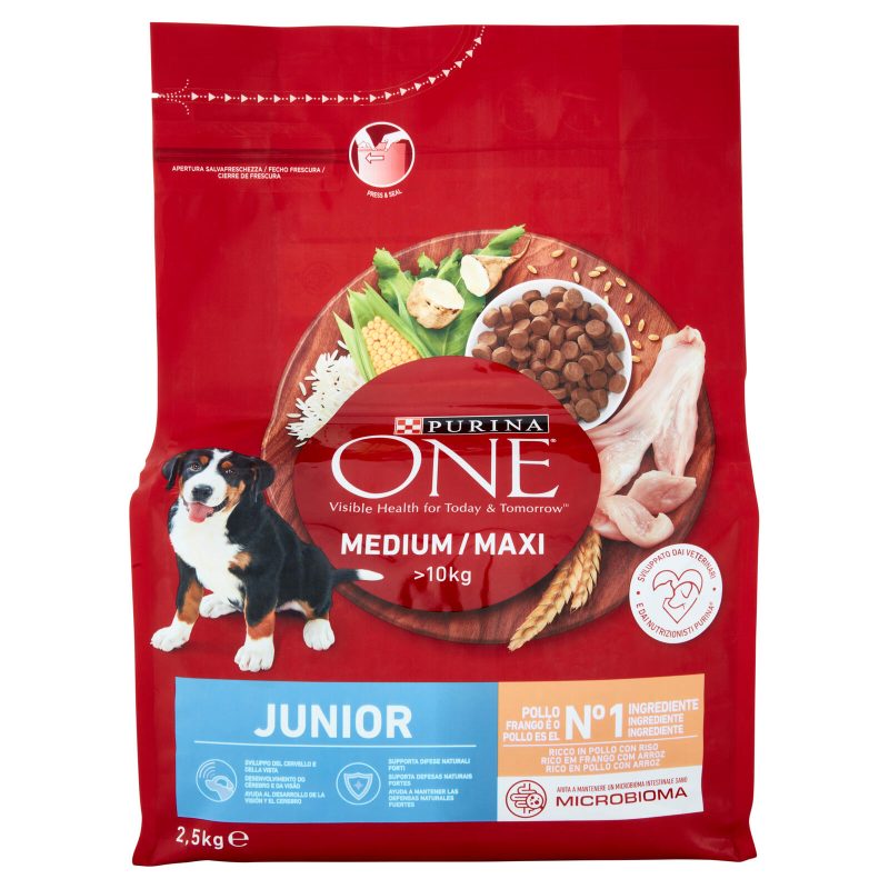 PURINA ONE Medium/Maxi Junior Ricco in Pollo con Riso 2,5 kg