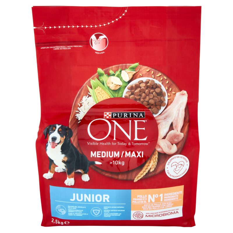 PURINA ONE Medium/Maxi Junior Ricco in Pollo con Riso 2,5 kg