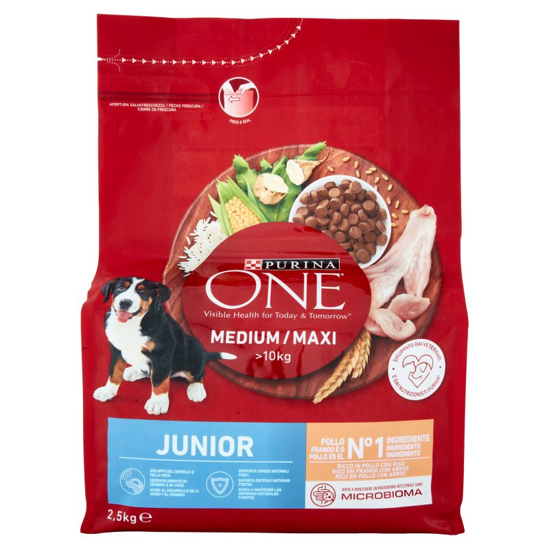 PURINA ONE Medium/Maxi Junior Ricco in Pollo con Riso 2,5 kg