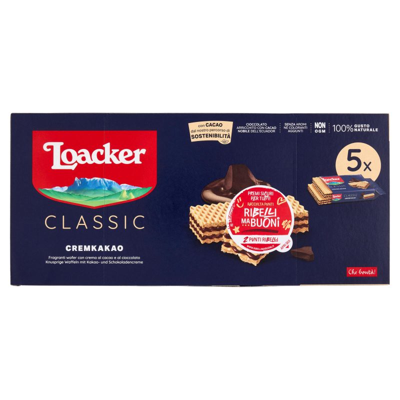 Loacker Classic Cremkakao Wafer con crema al Cioccolato e Cacao Nobile dell'Ecuador Wafers 45gx5