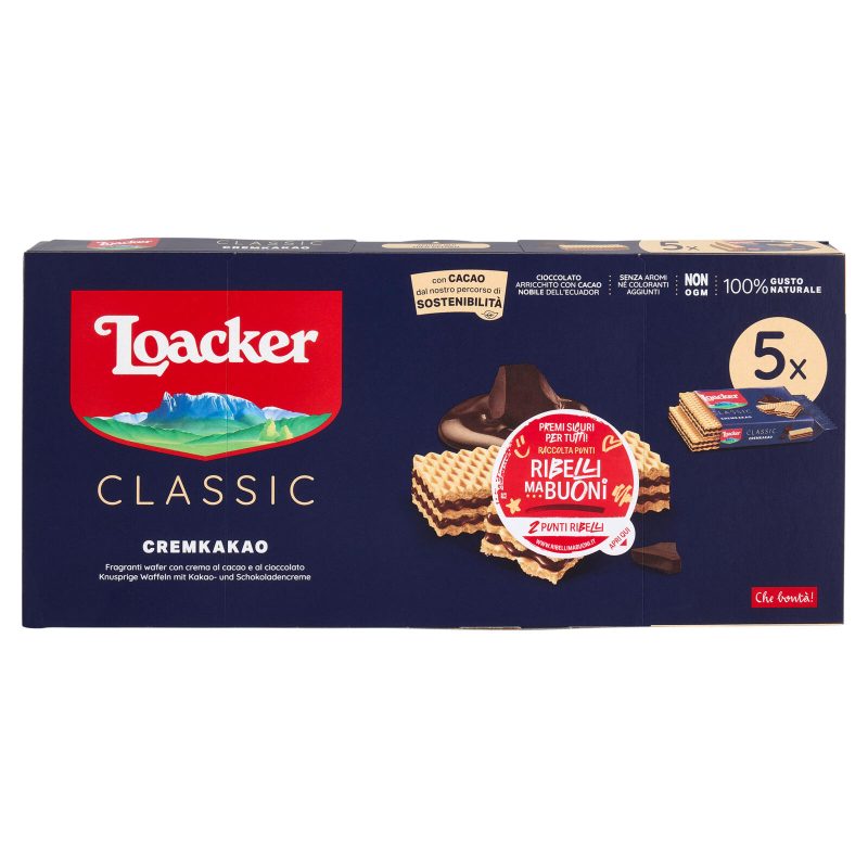 Loacker Classic Cremkakao Wafer con crema al Cioccolato e Cacao Nobile dell'Ecuador Wafers 45gx5