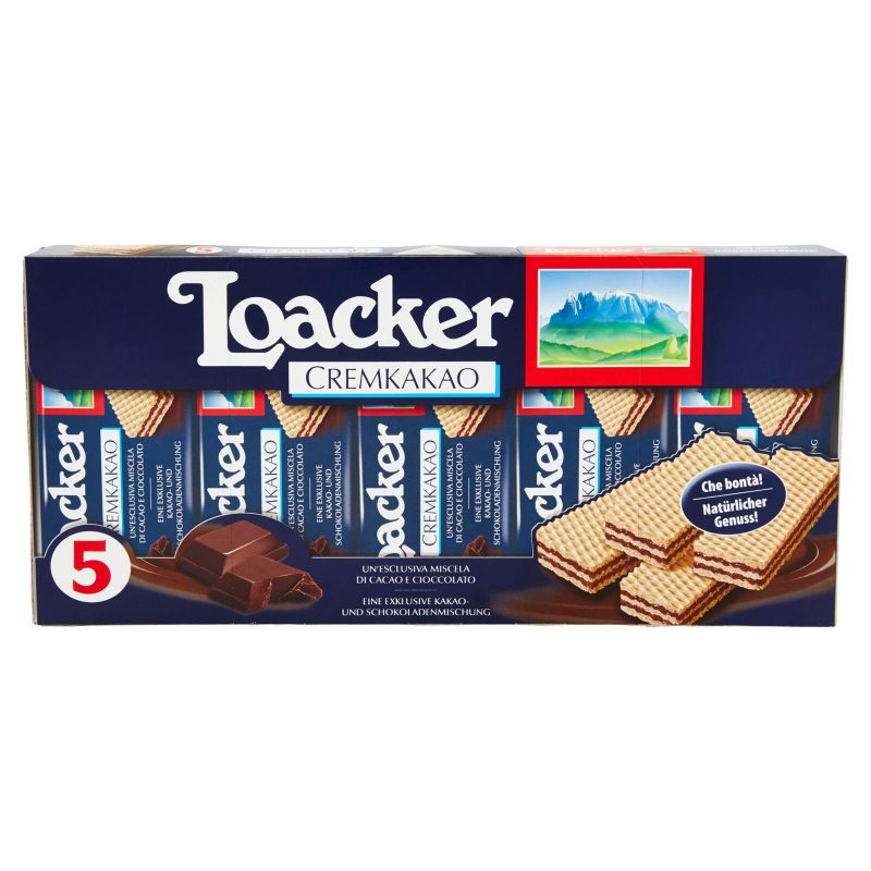 Loacker Classic Cremkakao Wafer con crema al Cioccolato e Cacao Nobile dell'Ecuador Wafers 45gx5