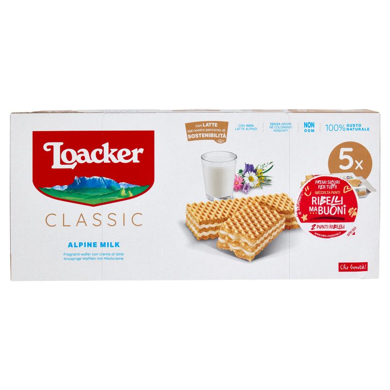 Loacker Classic Alpine Milk Wafer con crema al Latte Alpino non OGM Wafers 45gx5