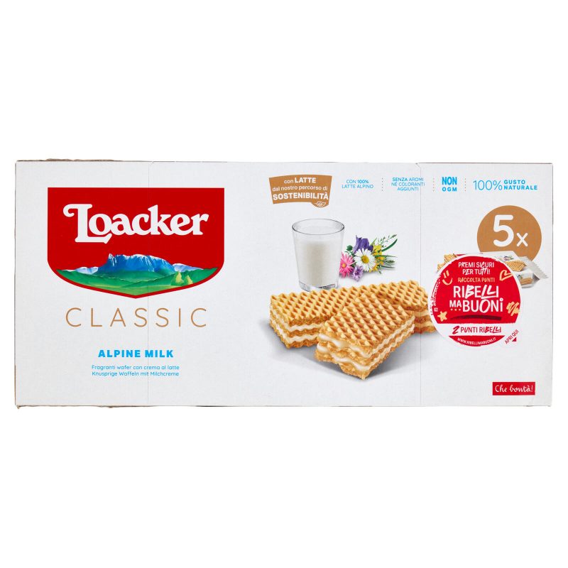 Loacker Classic Alpine Milk Wafer con crema al Latte Alpino non OGM Wafers 45gx5