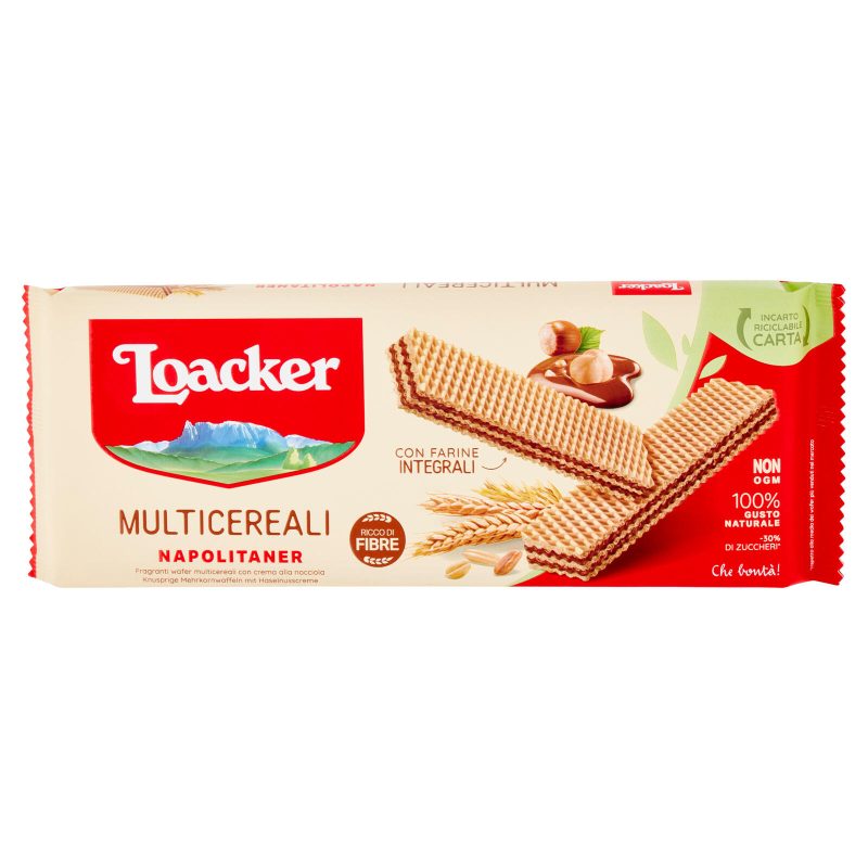 Loacker Wafer Multicereali Napolitaner con farro, grano e avena con crema alle nocciole wafers 175g