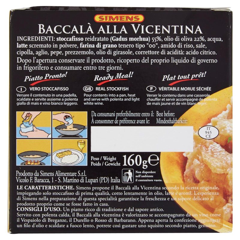 Simens Baccalà alla Vicentina con Olio di Oliva 160 g