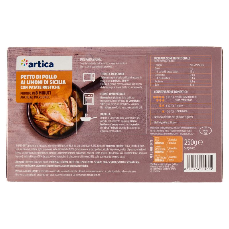 artica Petto di Pollo ai Limoni di Sicilia con Patate Rustiche Surgelato 250 g