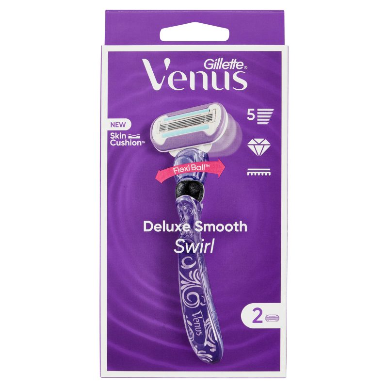 Gillette Venus Rasoio Donna Deluxe Smooth Swirl a 5 Lame, 1 Manico + 2 Lamette Donna