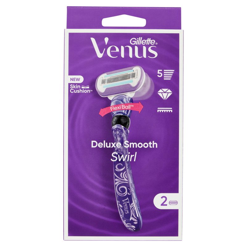 Gillette Venus Rasoio Donna Deluxe Smooth Swirl a 5 Lame, 1 Manico + 2 Lamette Donna