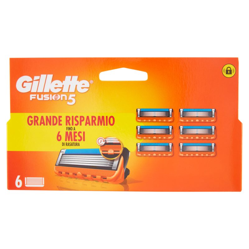 Gillette Lamette Rasoi Uomo Fusion5 per Rasoio a 5 Lame, Confezione da 6 Lamette Barba