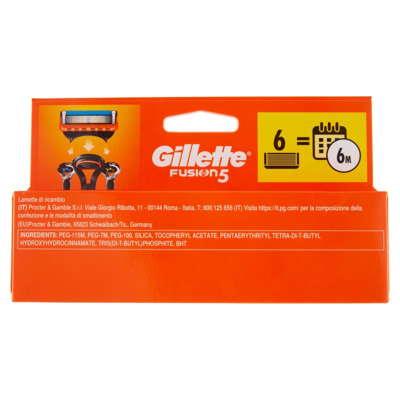 Gillette Lamette Rasoi Uomo Fusion5 per Rasoio a 5 Lame, Confezione da 6 Lamette Barba